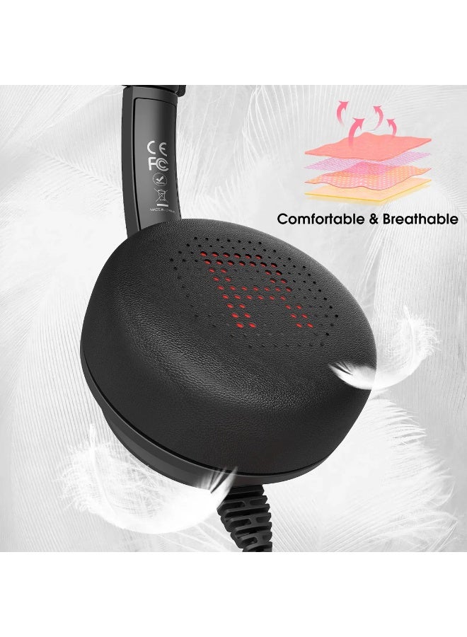 onikuma X37 Professional Wired Computer Headset with Noise Cancelling Microphone, HD Clear Audio, Adjustable Metal Headband and Comfortable Over-Ear Design with USB & Type-C Connectivity for Call Center and Office Use -Pink - Image 5